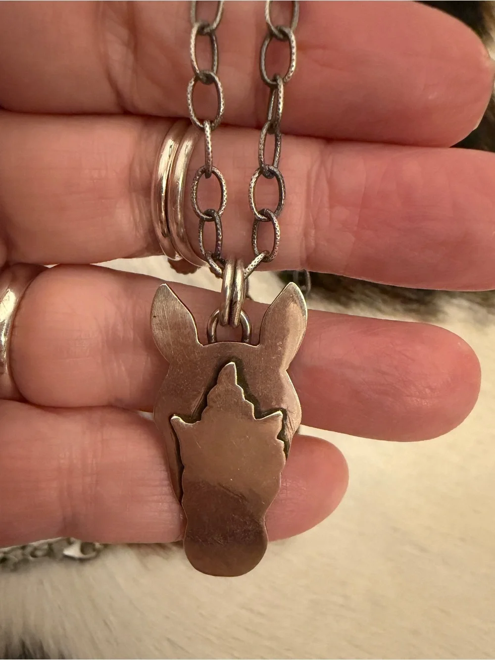 ❤️ Horse Head Silhouette Sterling Silver Hand Crafted Unisex Pendant 1.52”L
